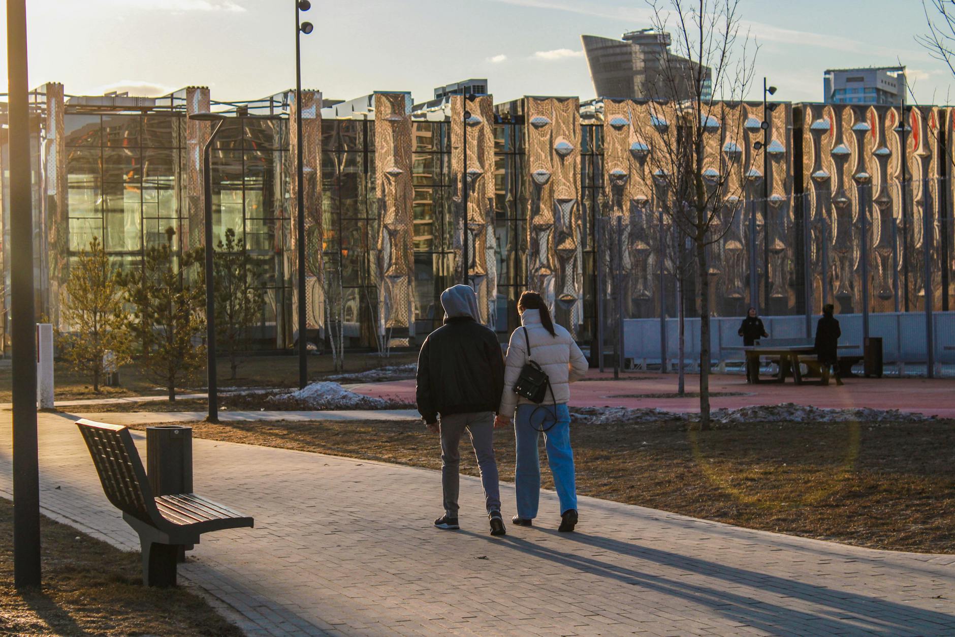 happy people walking in the park