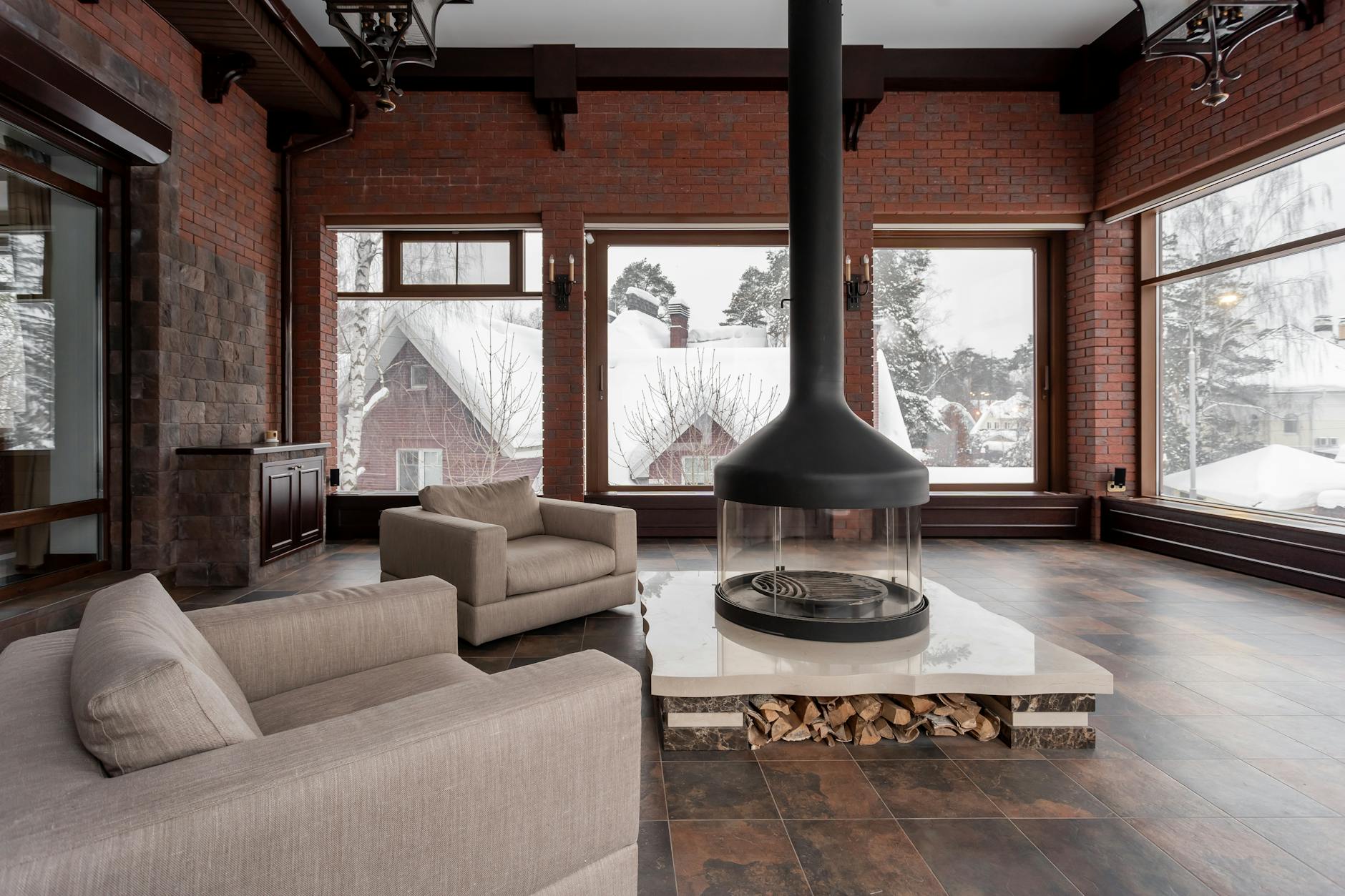 cozy winter home interior with fireplace