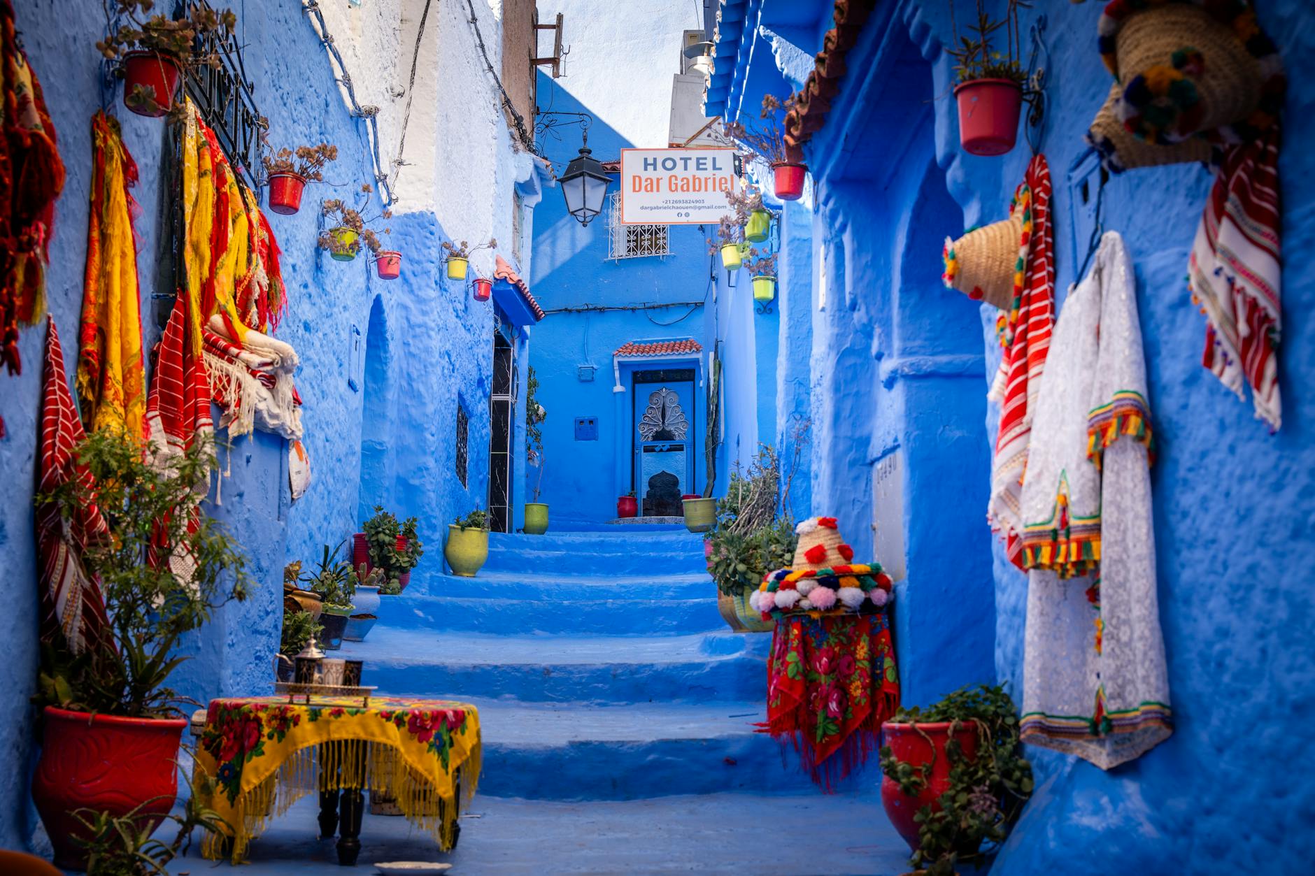 colorful streets of Chefchaouen, Morocco