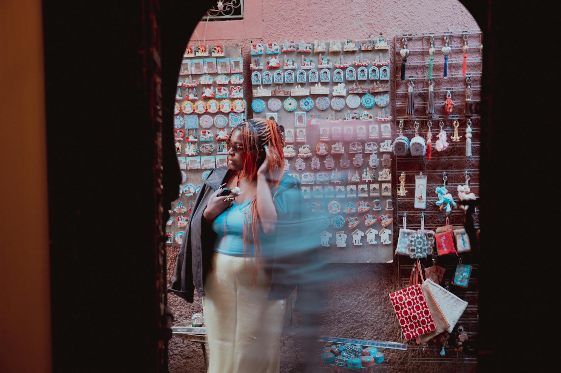 a traveler exploring a vibrant market in a foreign city without a plan