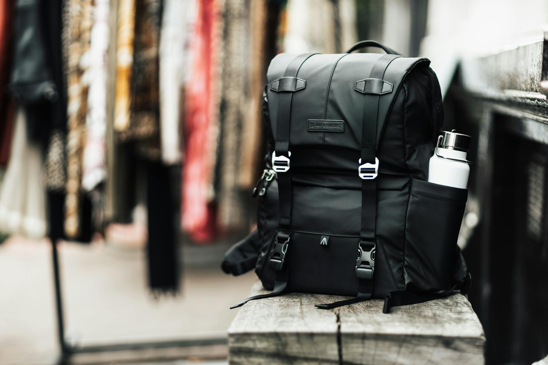 a minimalist travel backpack in an outdoor setting
