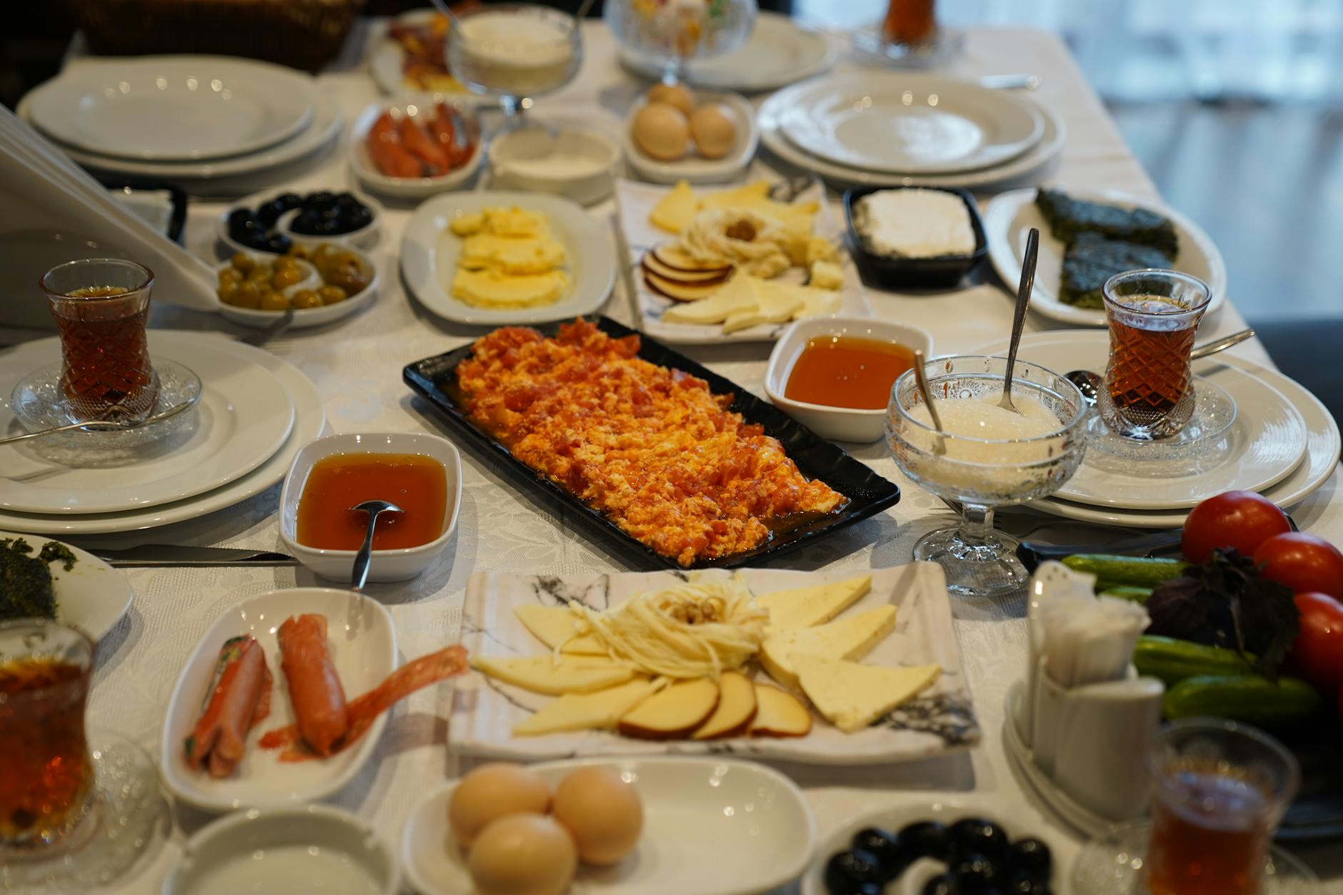 Various traditional dishes from around the world on a table