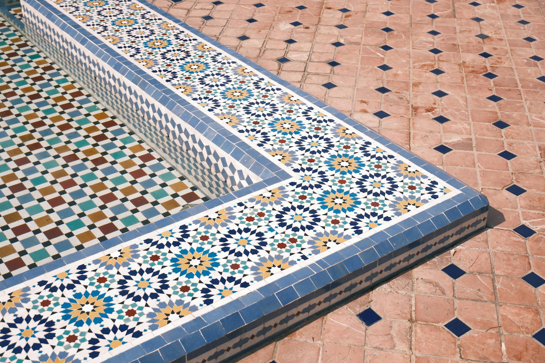 colorful Moroccan tiles display traditional craftsmanship