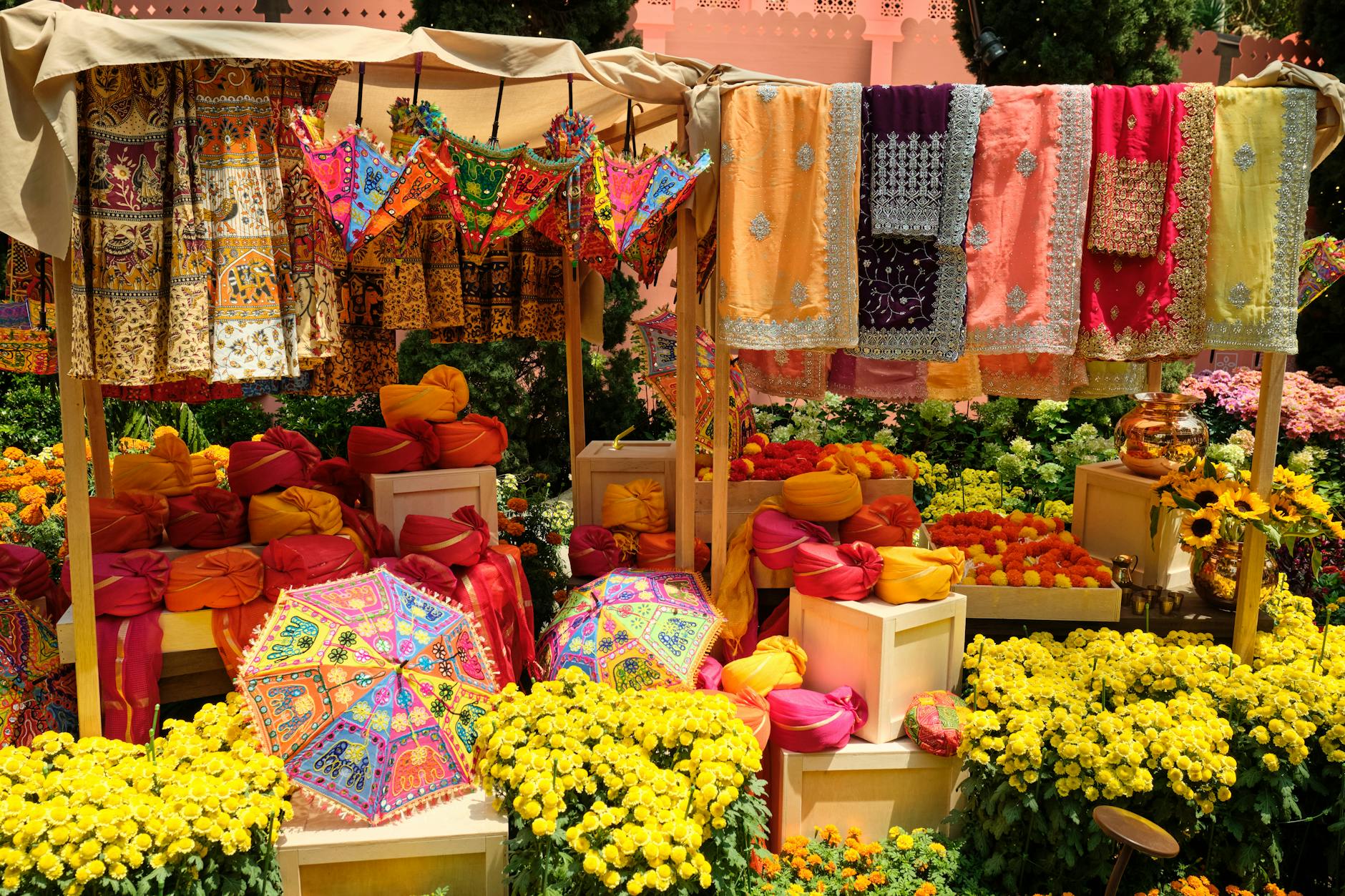 traditional Indian textile displayed in a vibrant market