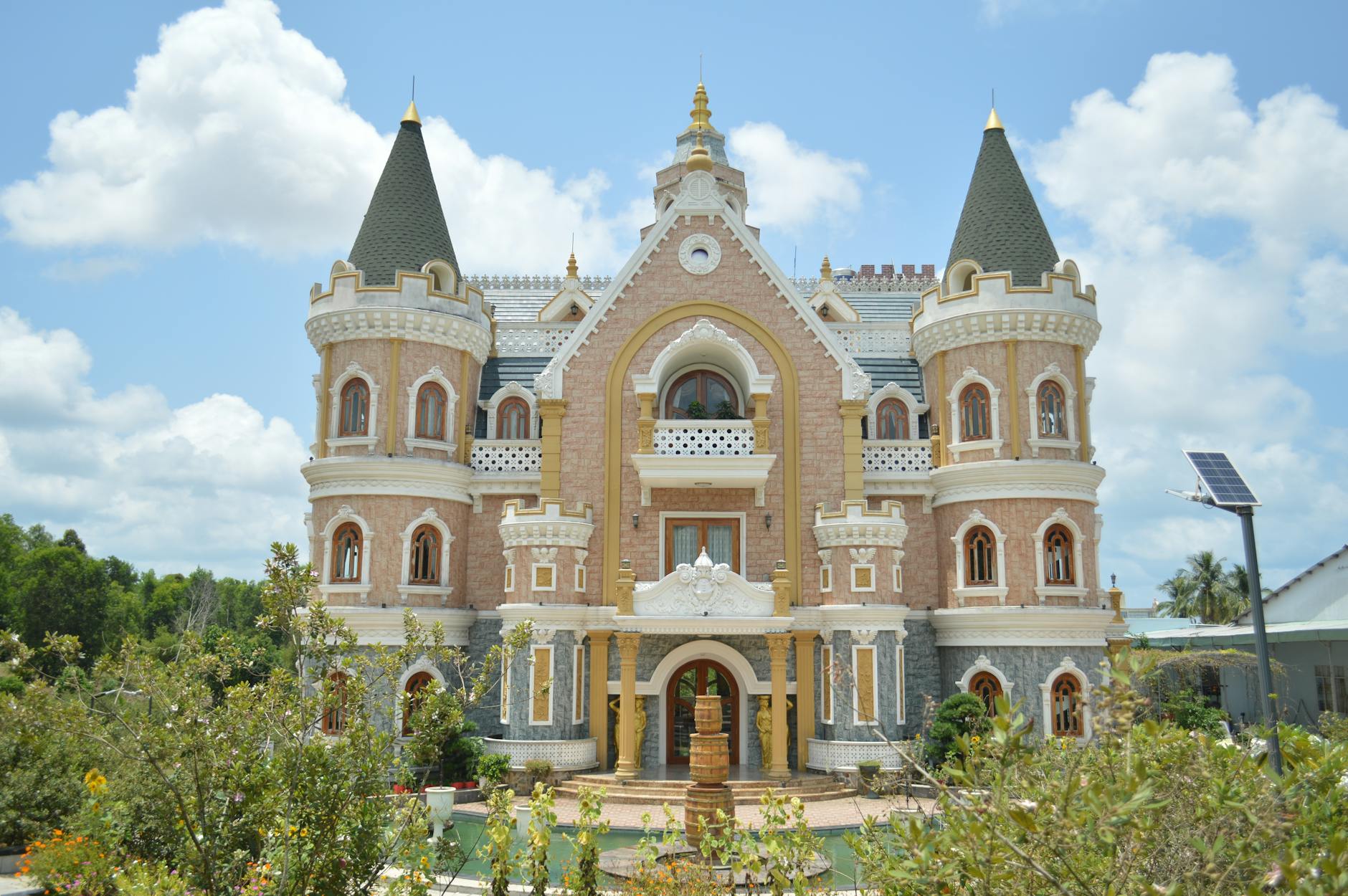 hidden garden in a castle, romantic atmosphere