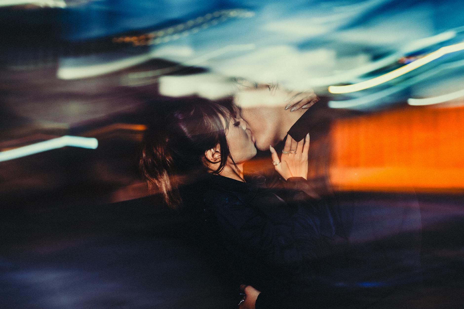 couple in romantic city at night