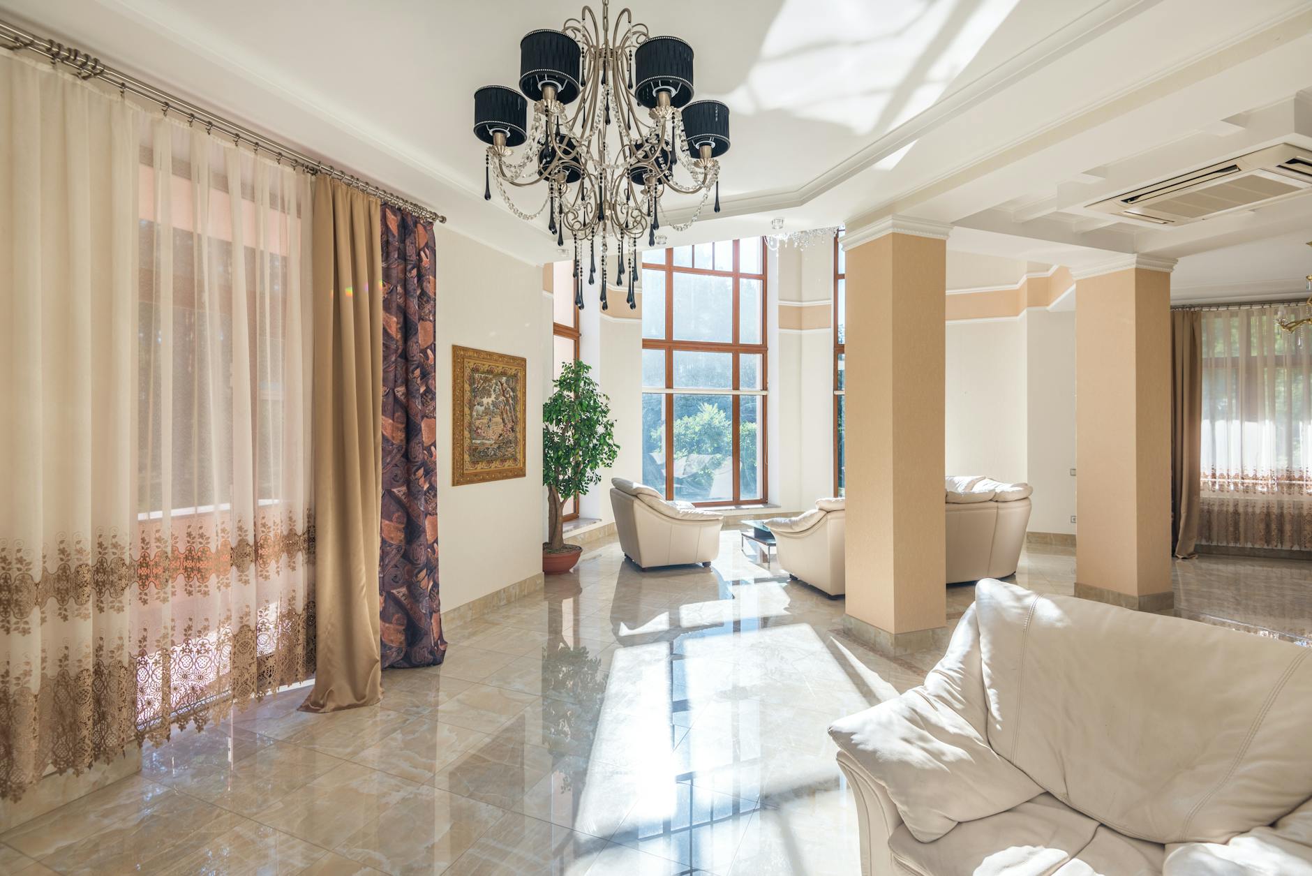 luxurious marble flooring in a modern living room