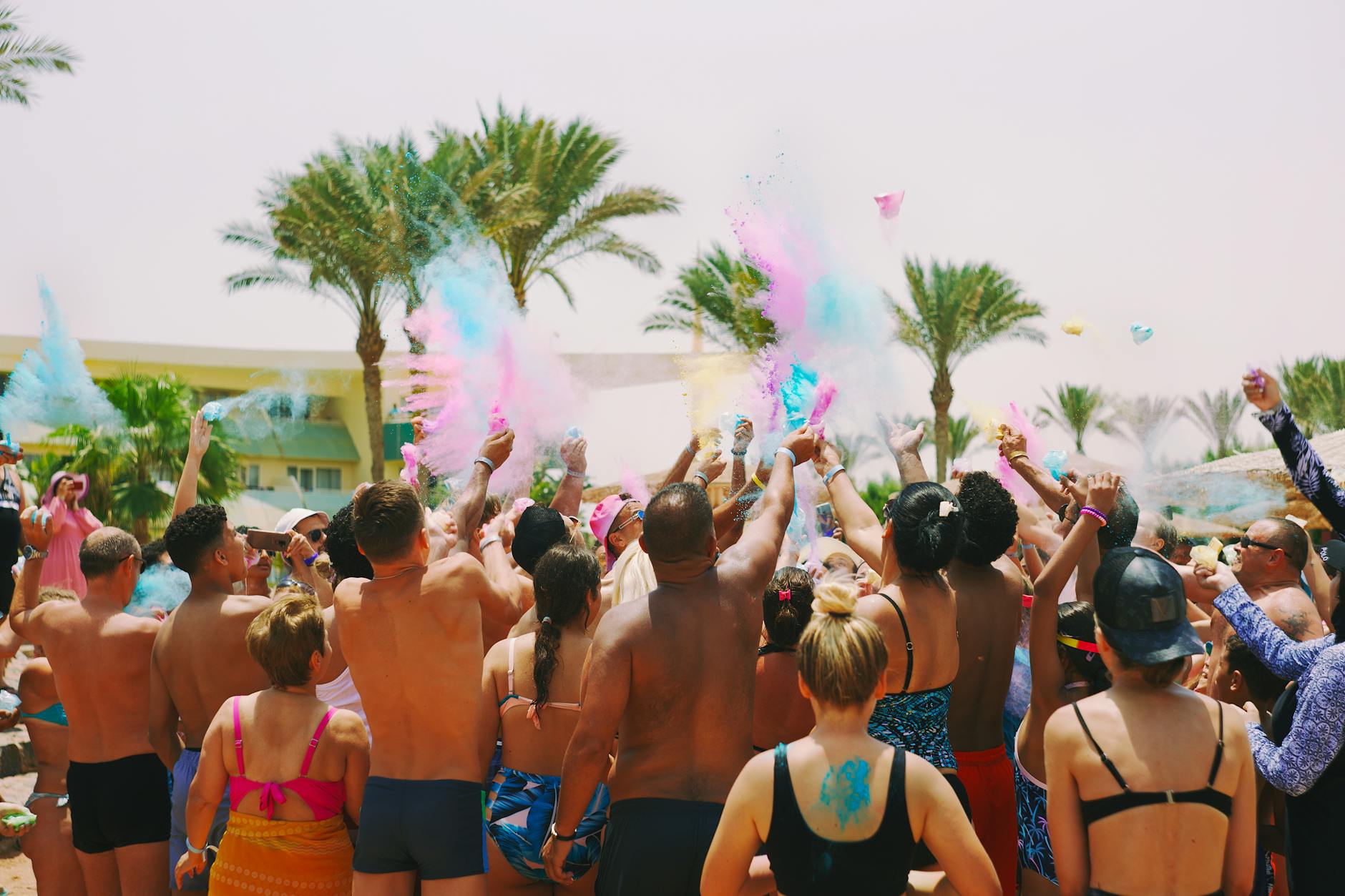 crowd participating in tomato throwing festival