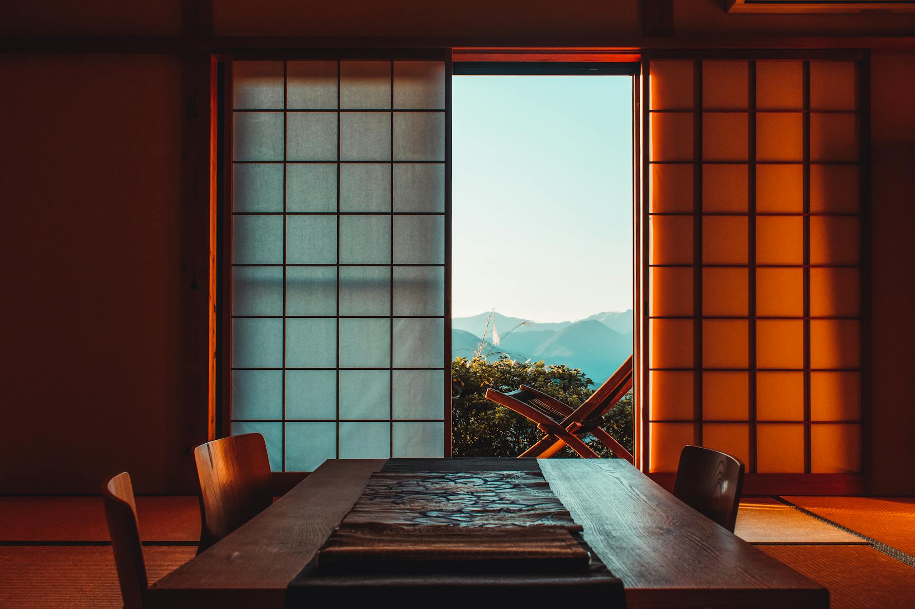 Japanese home interior decor with tatami and shoji screens