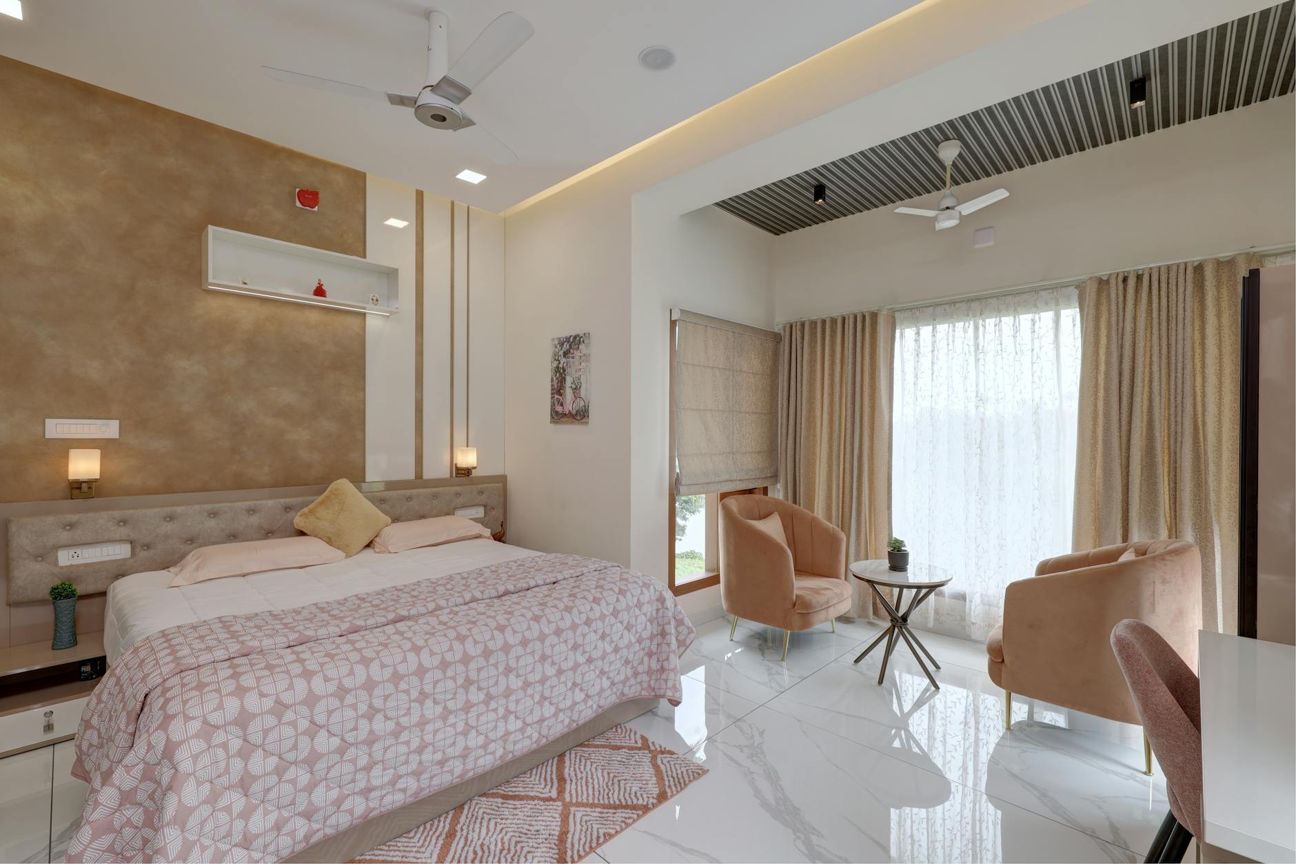 serene bedroom with soft colors and nature-inspired decor