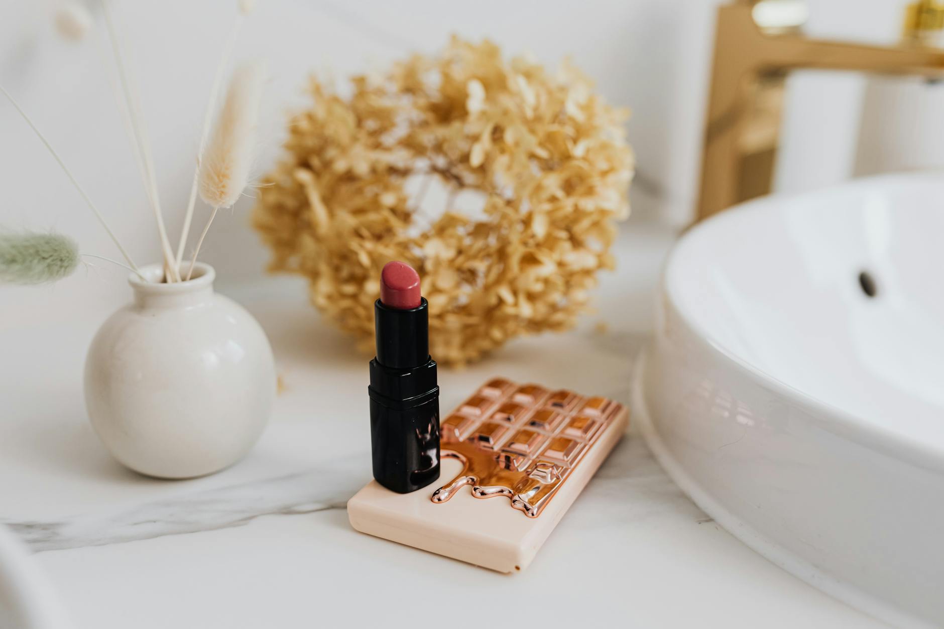 luxurious self-care products on a bathroom vanity